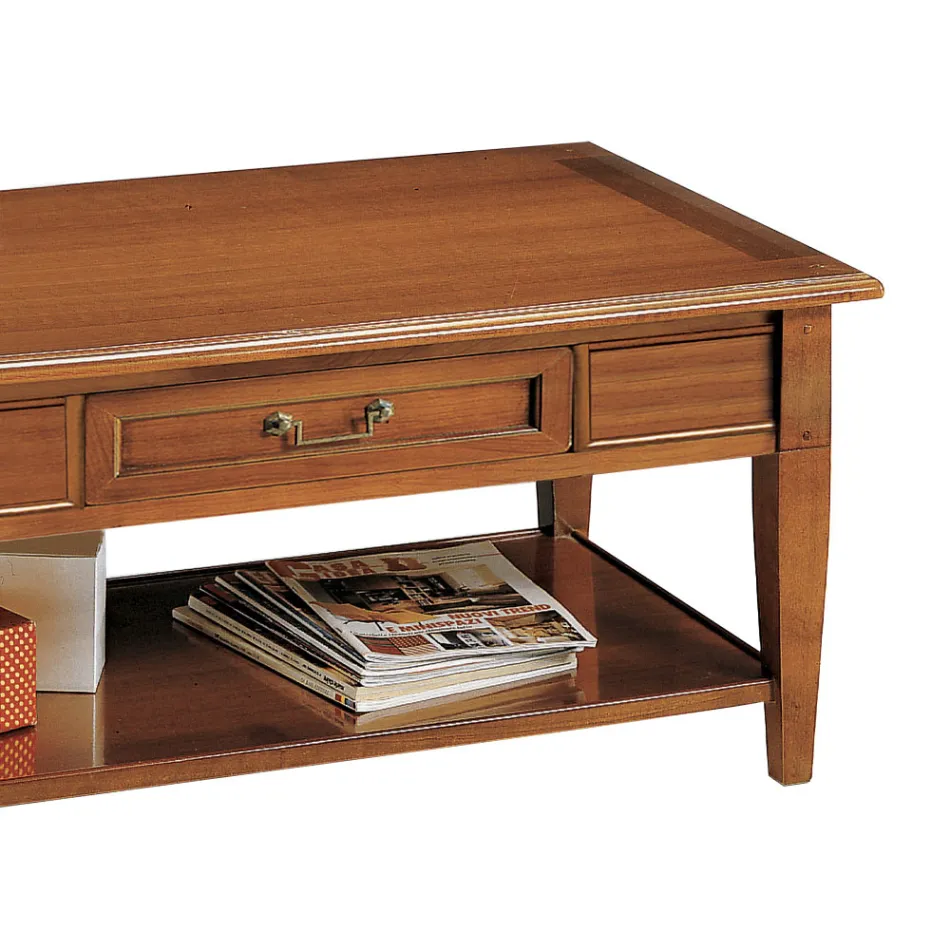 Table basse avec tiroir et étagère en bois patiné Made in Italy - Tuoni Viadurini