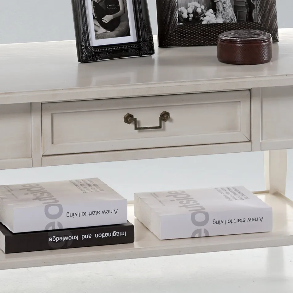 Table basse avec tiroir et étagère en bois patiné Made in Italy - Tuoni Viadurini