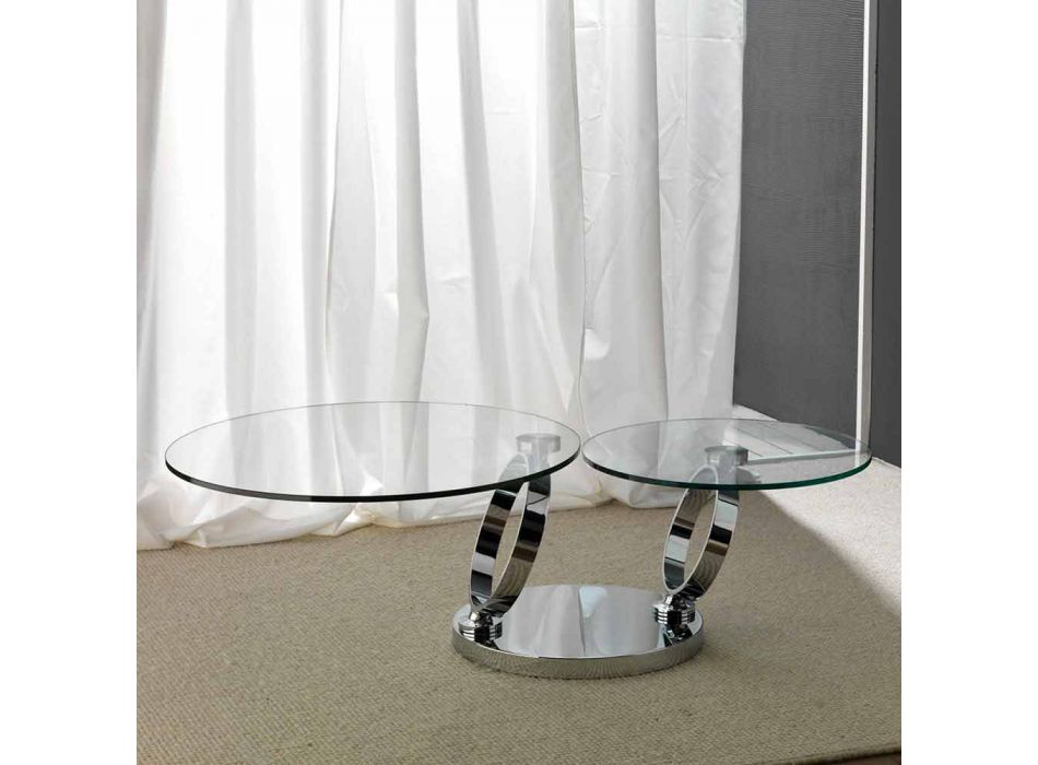 Table basse avec deux plateaux mobiles ronds synchronisés en verre Chieti Viadurini