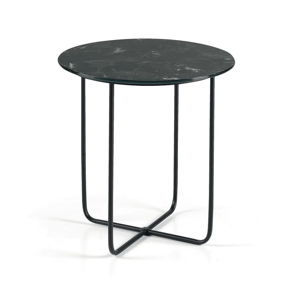 Table basse avec miroir et plateau en céramique effet marbre, fabriquée en Italie - Giusta Viadurini