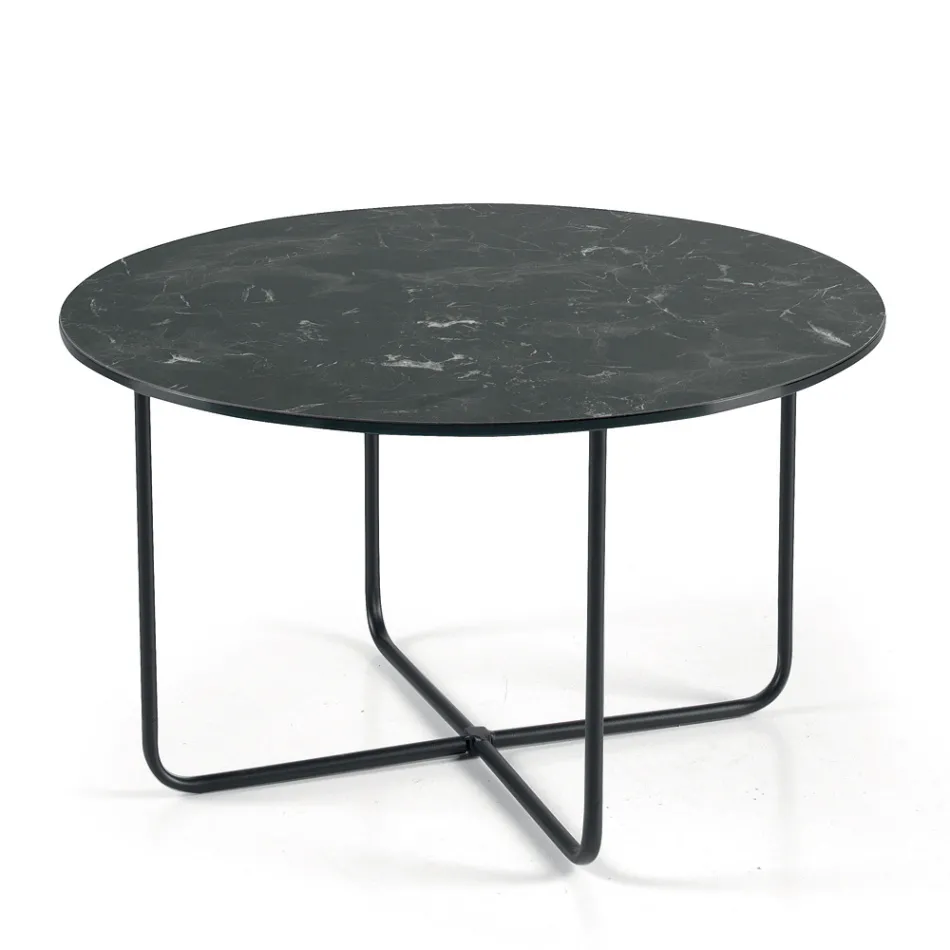 Table basse avec miroir et plateau en céramique effet marbre, fabriquée en Italie - Giusta Viadurini
