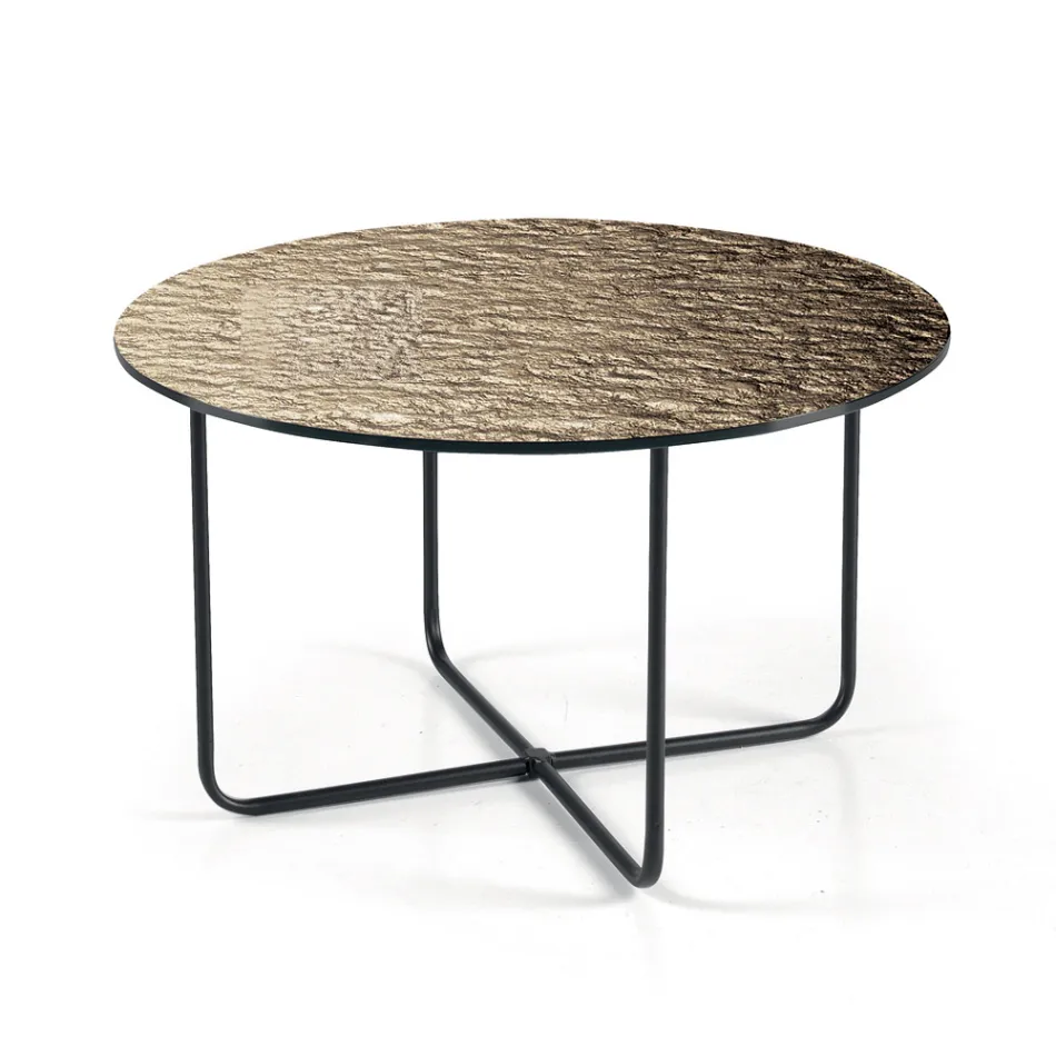 Table basse avec miroir et plateau en céramique effet marbre, fabriquée en Italie - Giusta Viadurini
