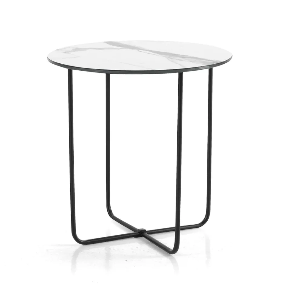 Table basse avec miroir et plateau en céramique effet marbre, fabriquée en Italie - Giusta Viadurini