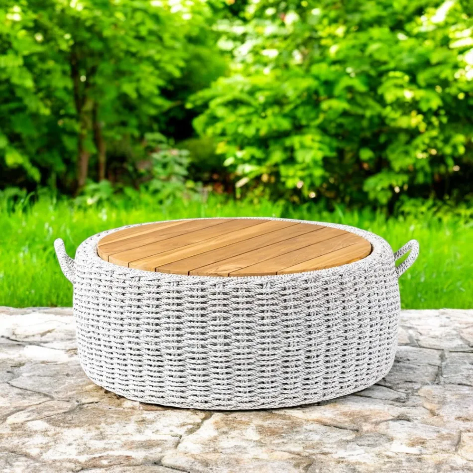 Table Conteneur de Jardin en Teck et Tressage Cordage - Arjuna Viadurini