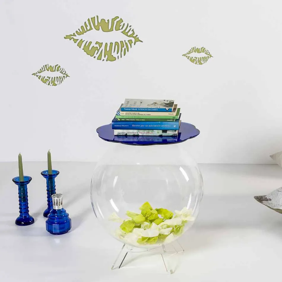 Table basse / récipient rond bleu Biffy, design moderne made in Italy Viadurini