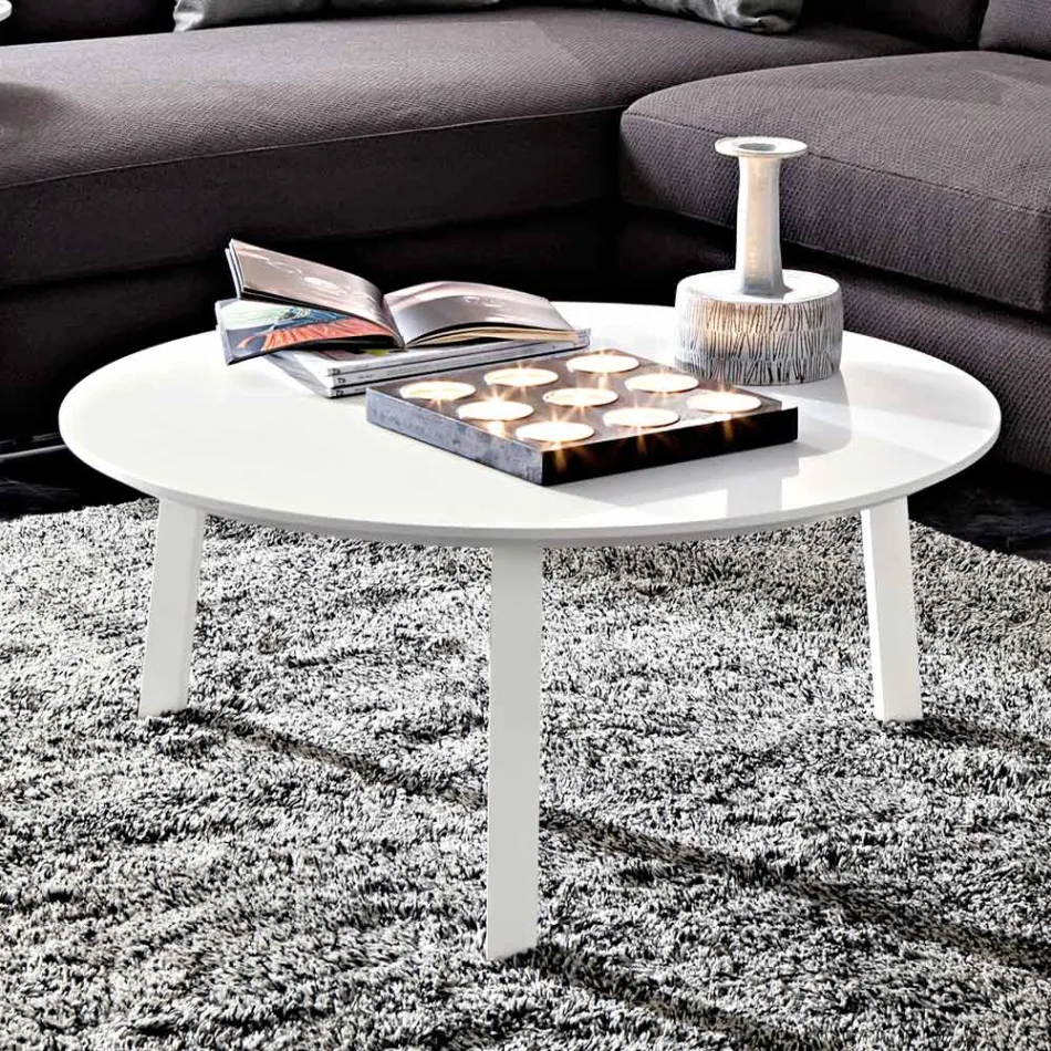 Table basse avec plateau rond en Mdf laqué Made in Italy - Tobiko Viadurini