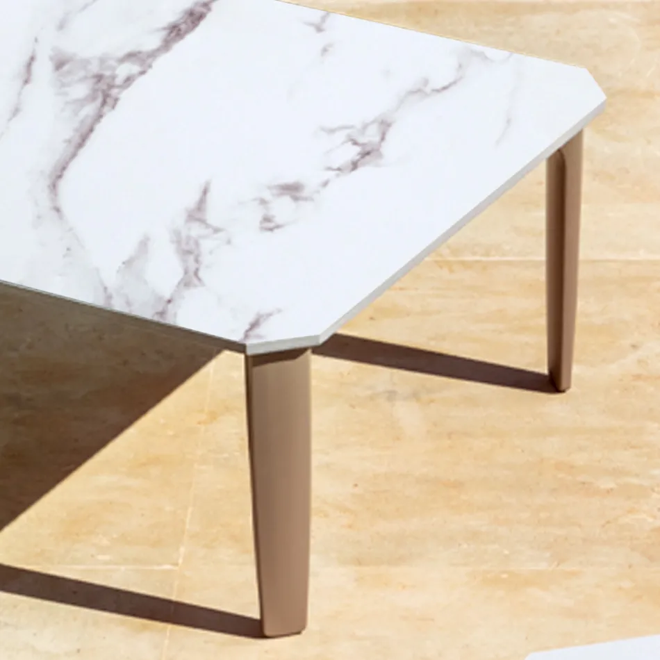 Table Basse de Jardin en Aluminium et Grès Top 7 Finitions - Filomena Viadurini