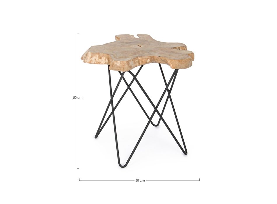 Table basse de salon en acier noir et bois de teck naturel - Perlana Viadurini
