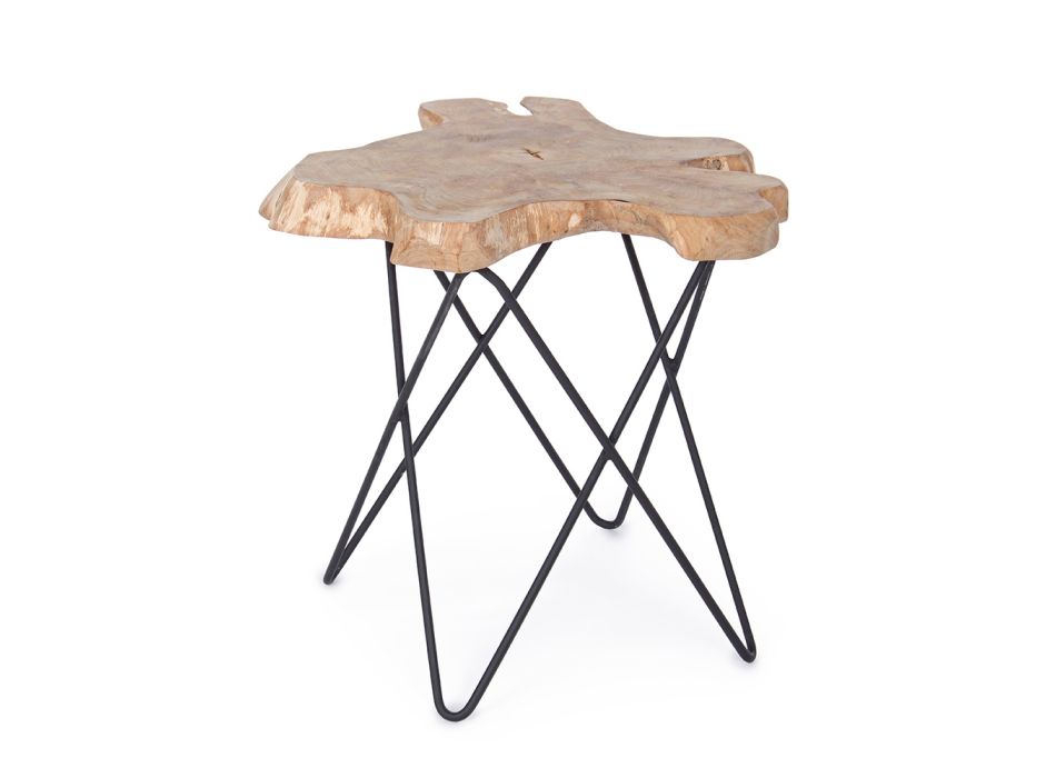Table basse de salon en acier noir et bois de teck naturel - Perlana Viadurini