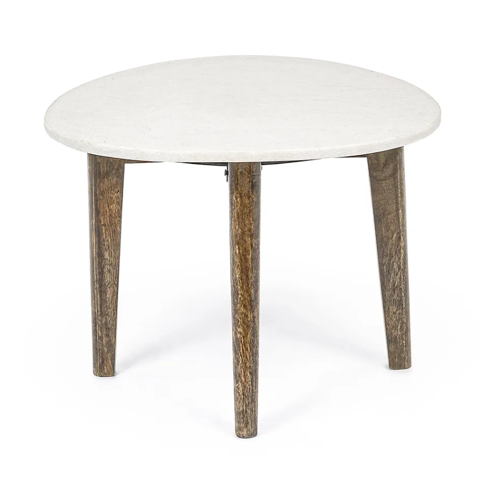 Table basse de salon en marbre et pieds en manguier - Desiderio Viadurini