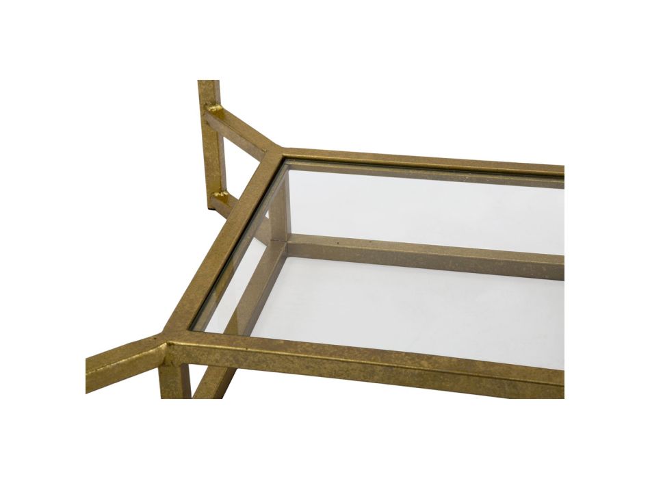Table basse carrée dorée en fer, résine blanche et verre - Tokyo Viadurini