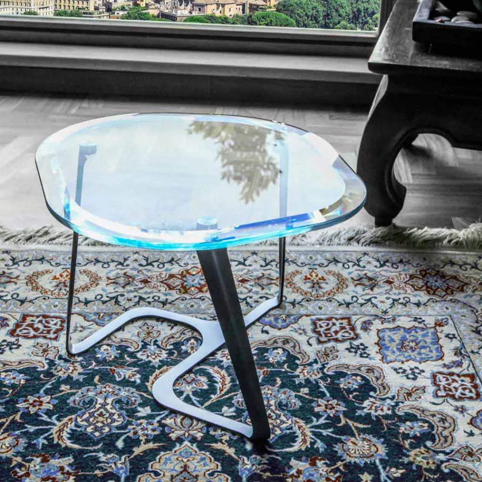Table basse artisanale en verre et acier Made in Italy - Marbello Viadurini