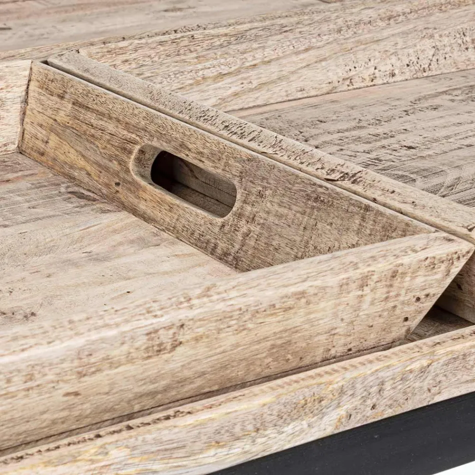 Table basse en acier avec plateau en bois de manguier design - Cesira Viadurini