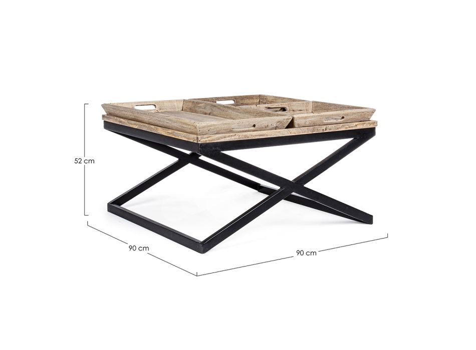 Table basse en acier avec plateau en bois de manguier design - Cesira Viadurini