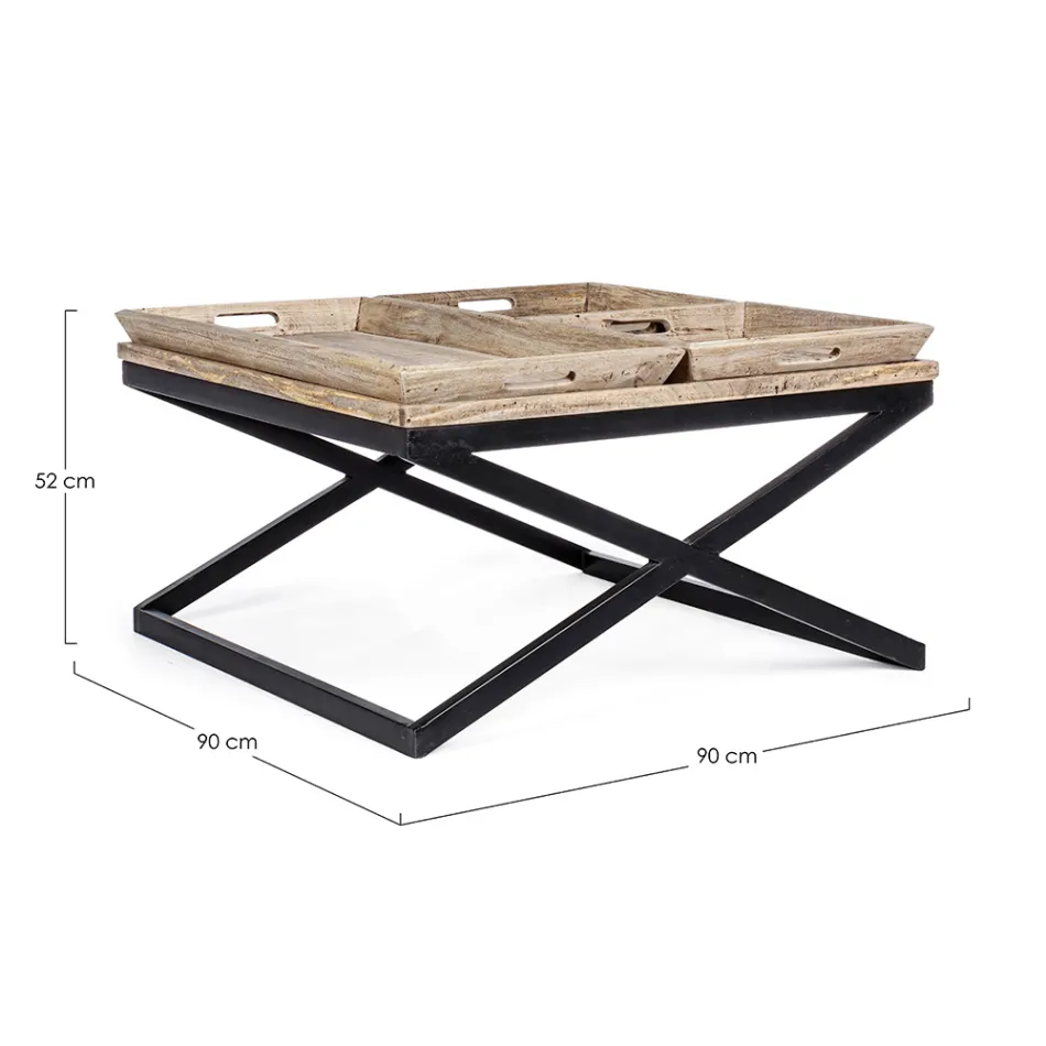 Table basse en acier avec plateau en bois de manguier design - Cesira Viadurini