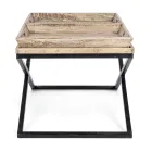 Table basse en acier avec plateau en bois de manguier design - Cesira Viadurini