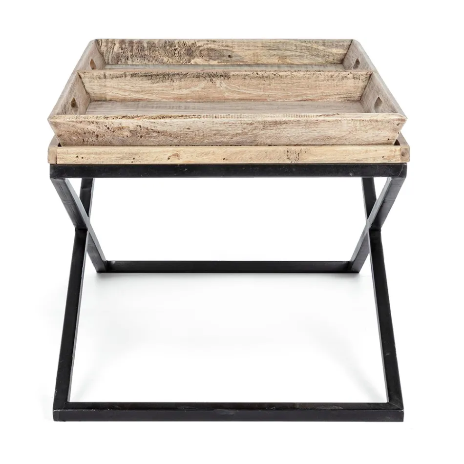 Table basse en acier avec plateau en bois de manguier design - Cesira Viadurini