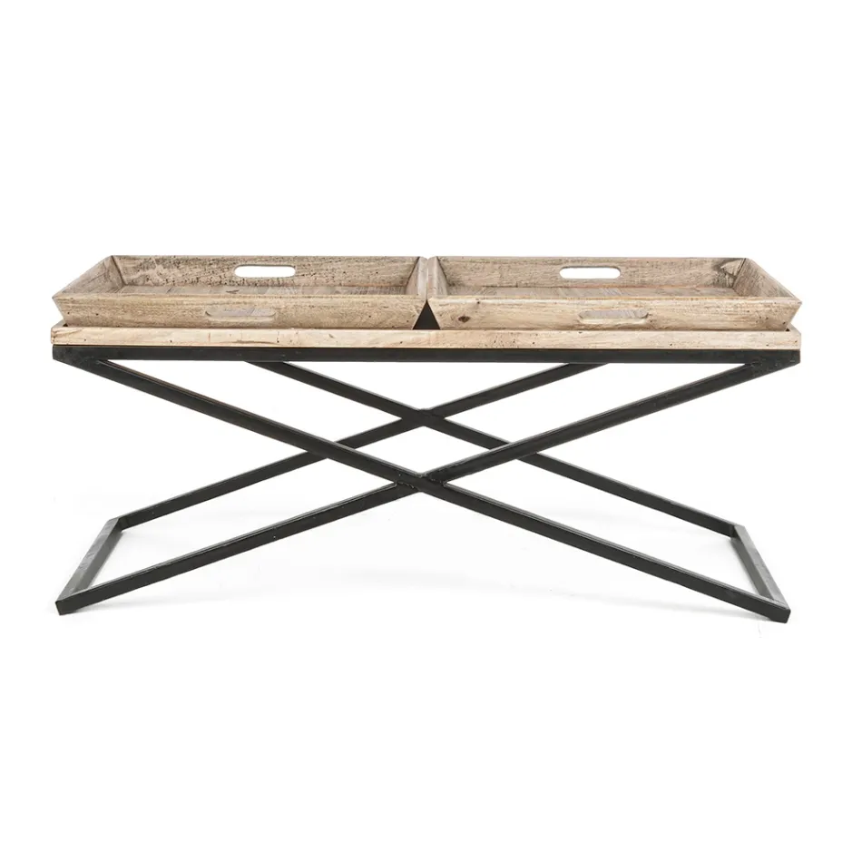 Table basse en acier avec plateau en bois de manguier design - Cesira Viadurini