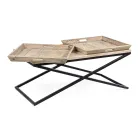 Table basse en acier avec plateau en bois de manguier design - Cesira Viadurini