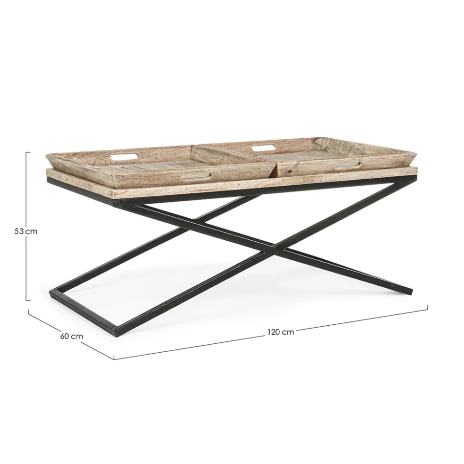 Table basse en acier avec plateau en bois de manguier design - Cesira Viadurini