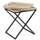 Table basse en acier avec plateau en bois de manguier design - Cesira Viadurini