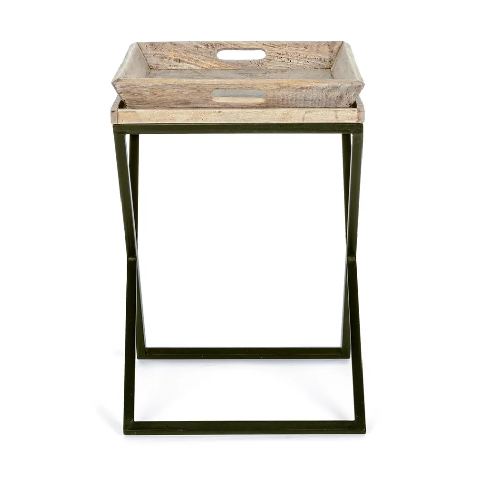 Table basse en acier avec plateau en bois de manguier design - Cesira Viadurini