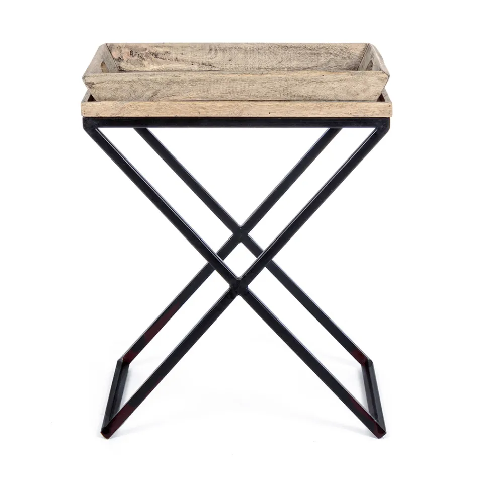 Table basse en acier avec plateau en bois de manguier design - Cesira Viadurini