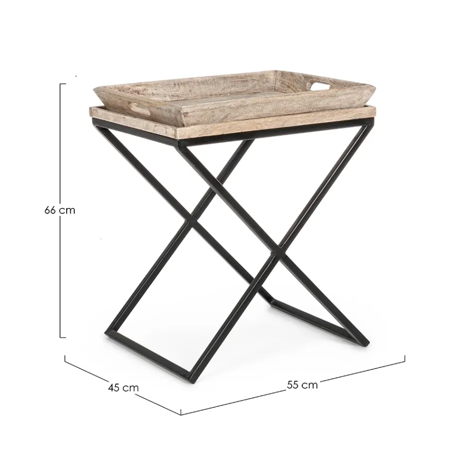 Table basse en acier avec plateau en bois de manguier design - Cesira Viadurini