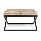 Table basse en acier avec plateau en bois de manguier design - Cesira Viadurini