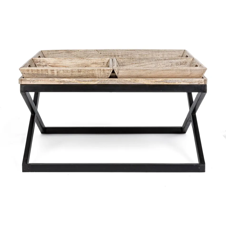 Table basse en acier avec plateau en bois de manguier design - Cesira Viadurini