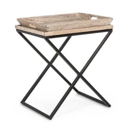 Table basse en acier avec plateau en bois de manguier design - Cesira Viadurini