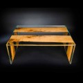 Table basse Venezia 120 cm en verre et bois, design moderne