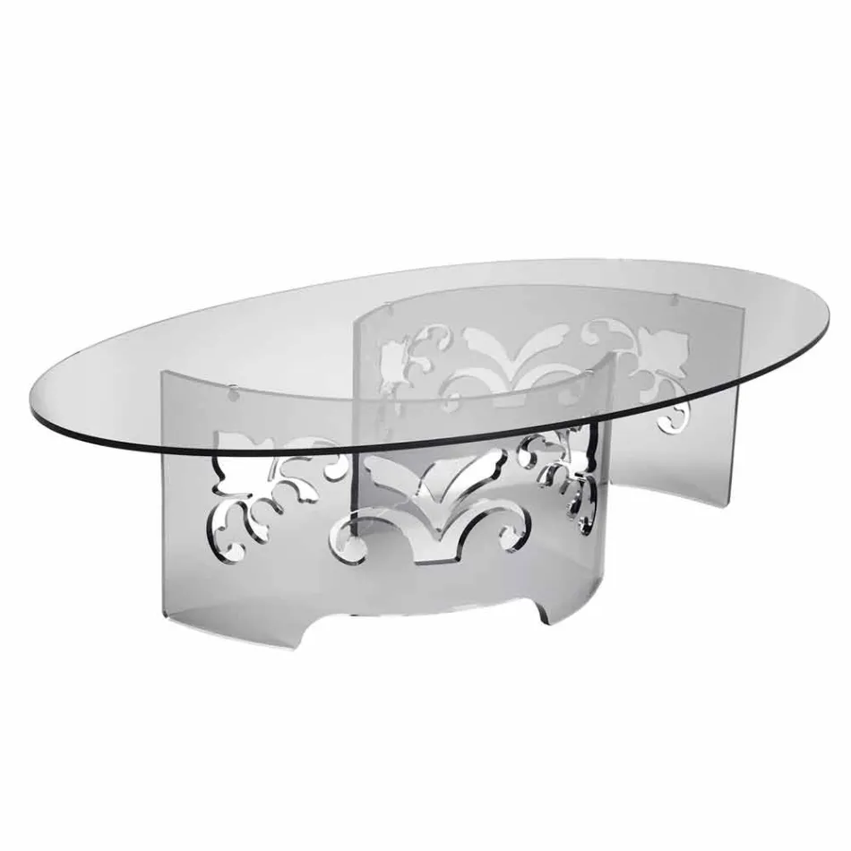 Table basse en plexiglas fumé ou transparent avec base décorée - Crassus Viadurini
