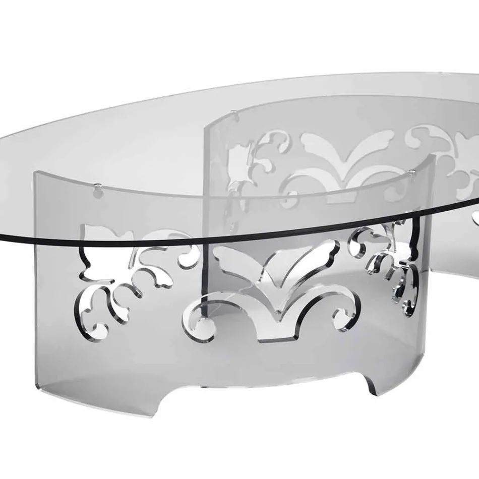 Table basse en plexiglas fumé ou transparent avec base décorée - Crassus Viadurini