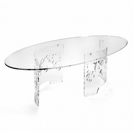 Table basse en plexiglas fumé ou transparent avec base décorée - Crassus Viadurini