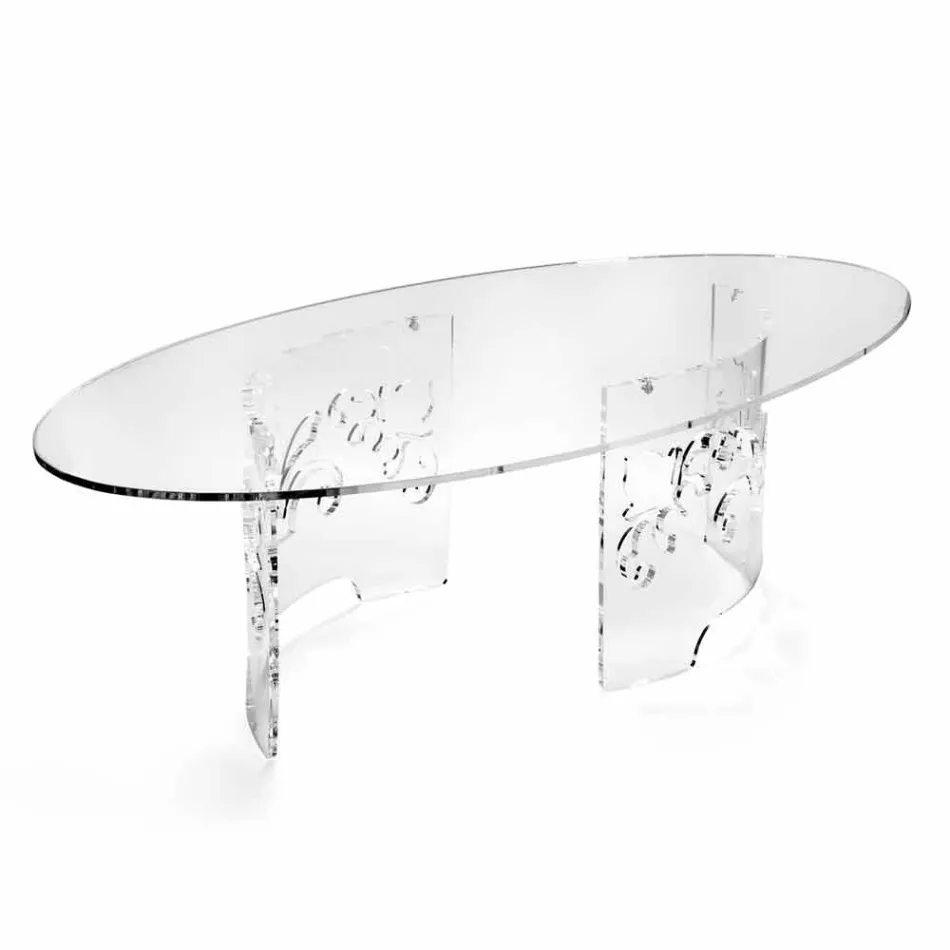 Table basse en plexiglas fumé ou transparent avec base décorée - Crassus Viadurini