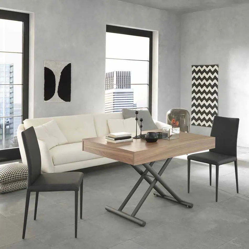 Table basse transformable moderne en bois et métal fabriquée en Italie - Fabio Viadurini