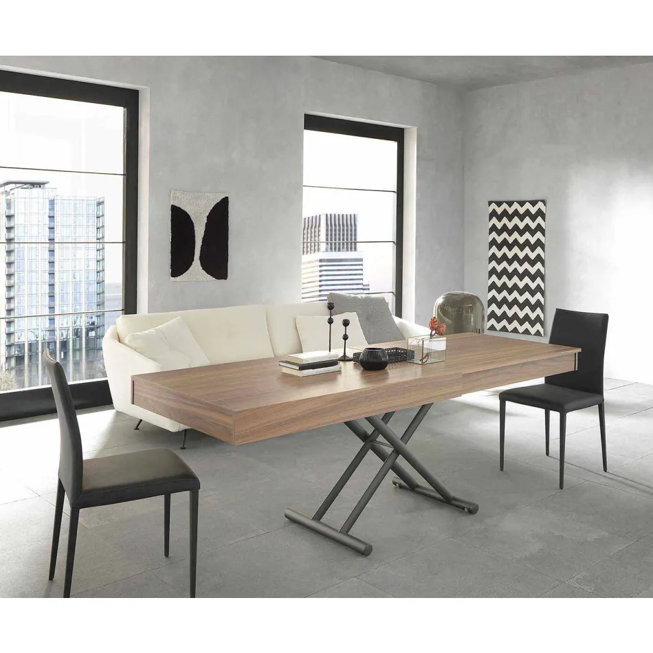 Table basse transformable moderne en bois et métal fabriquée en Italie - Fabio Viadurini