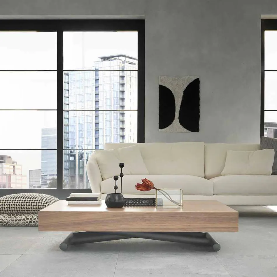 Table basse transformable moderne en bois et métal fabriquée en Italie - Fabio Viadurini