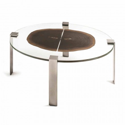 Table basse haut café ovale moderne avec un sol en verre et en bois Buck 2 Viadurini