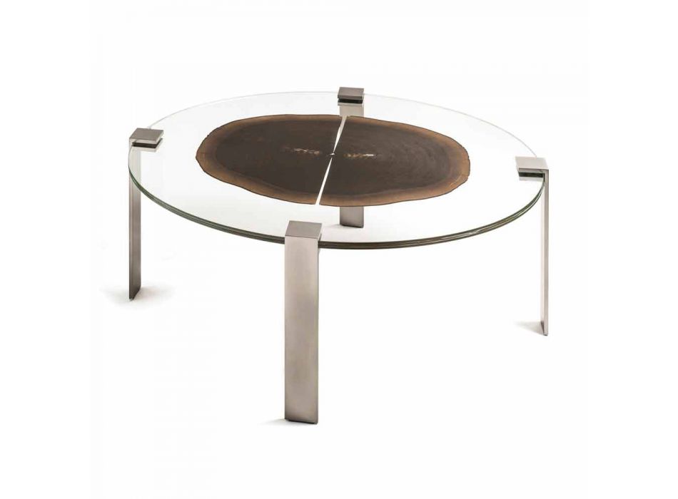 Table basse haut café ovale moderne avec un sol en verre et en bois Buck 2 Viadurini