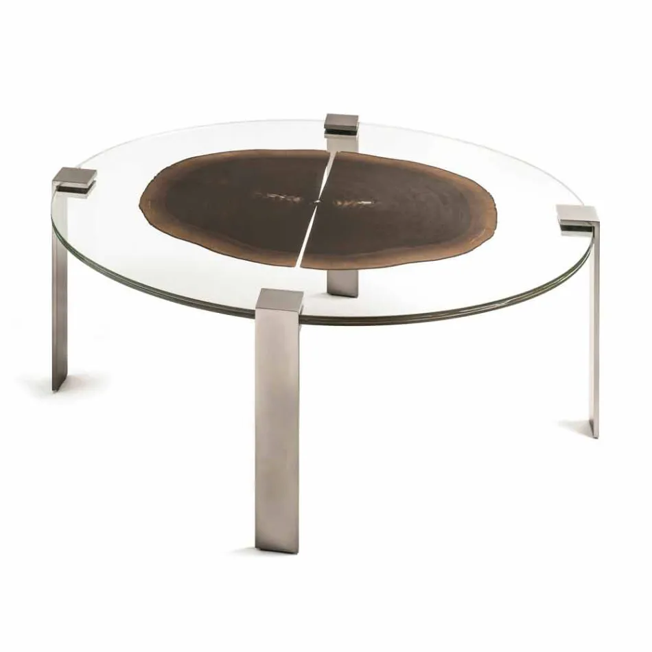 Table basse haut café ovale moderne avec un sol en verre et en bois Buck 2 Viadurini