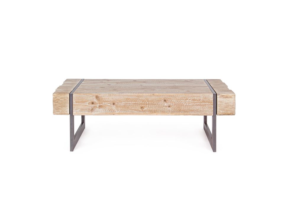 Table basse de salon en bois de sapin et acier - Ilenia Viadurini