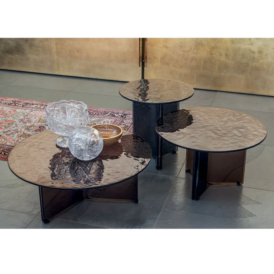 Table basse ronde en verre pour salon design 3 tailles - Imolao Viadurini