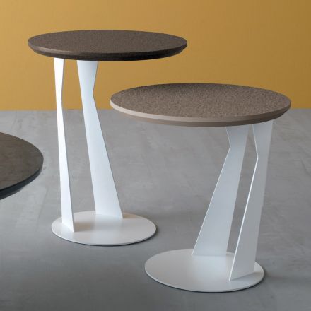 Table Basse Ronde en Métal Incliné et Céramique 3 Tailles - Coriko Viadurini