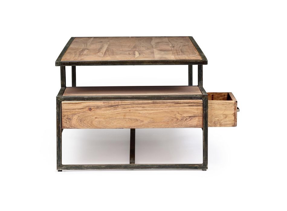 Table basse de salon en acier et bois d'acacia Homemotion - Cristoforo Viadurini