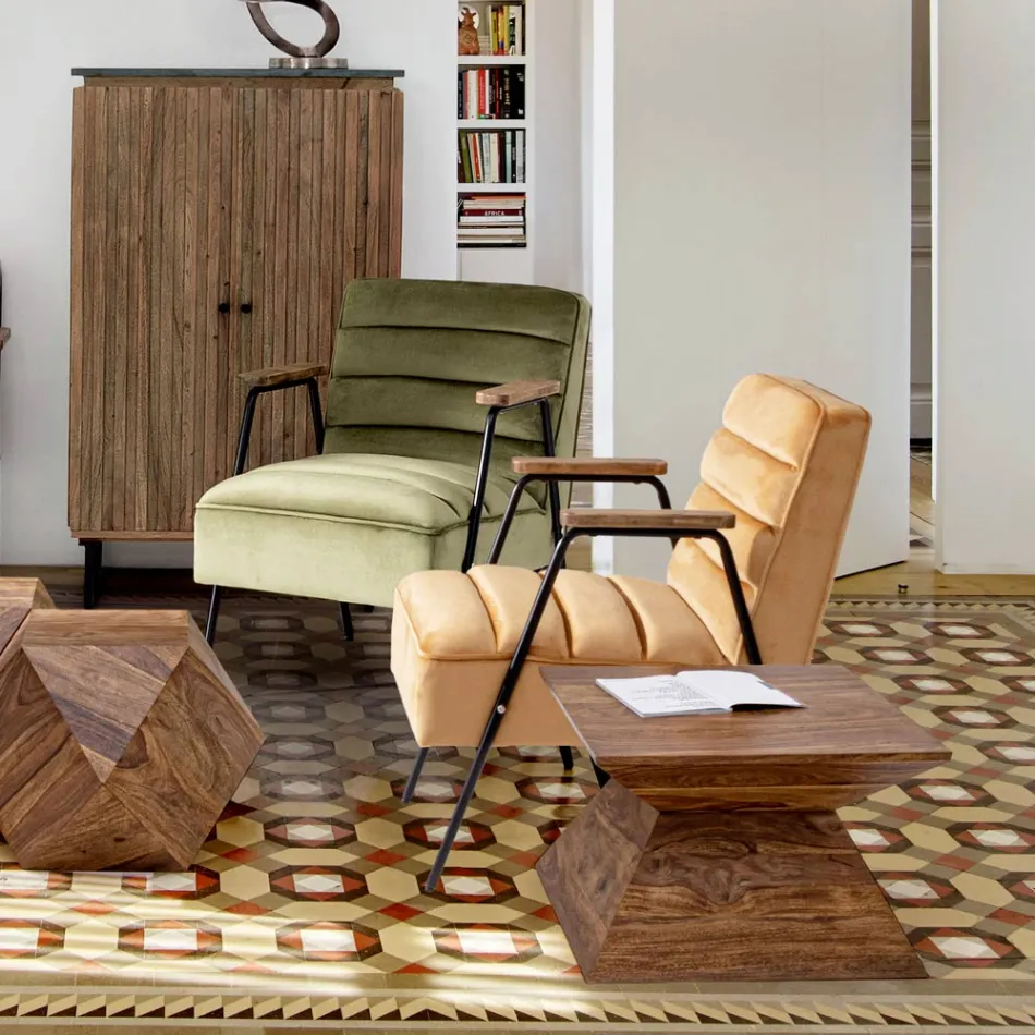 Table basse pyramidale en bois de Sesham Homemotion - Torrice Viadurini