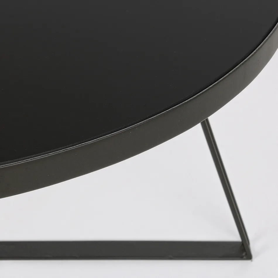 Table basse ronde en acier noir et plateau en verre 2 tailles - Zanzino Viadurini