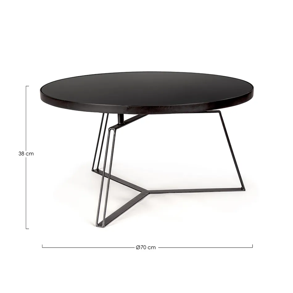 Table basse ronde en acier noir et plateau en verre 2 tailles - Zanzino Viadurini