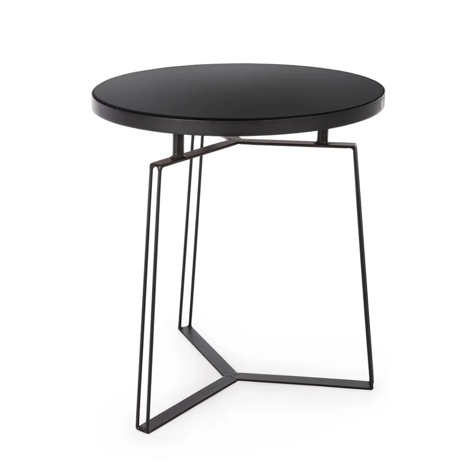 Table basse ronde en acier noir et plateau en verre 2 tailles - Zanzino Viadurini